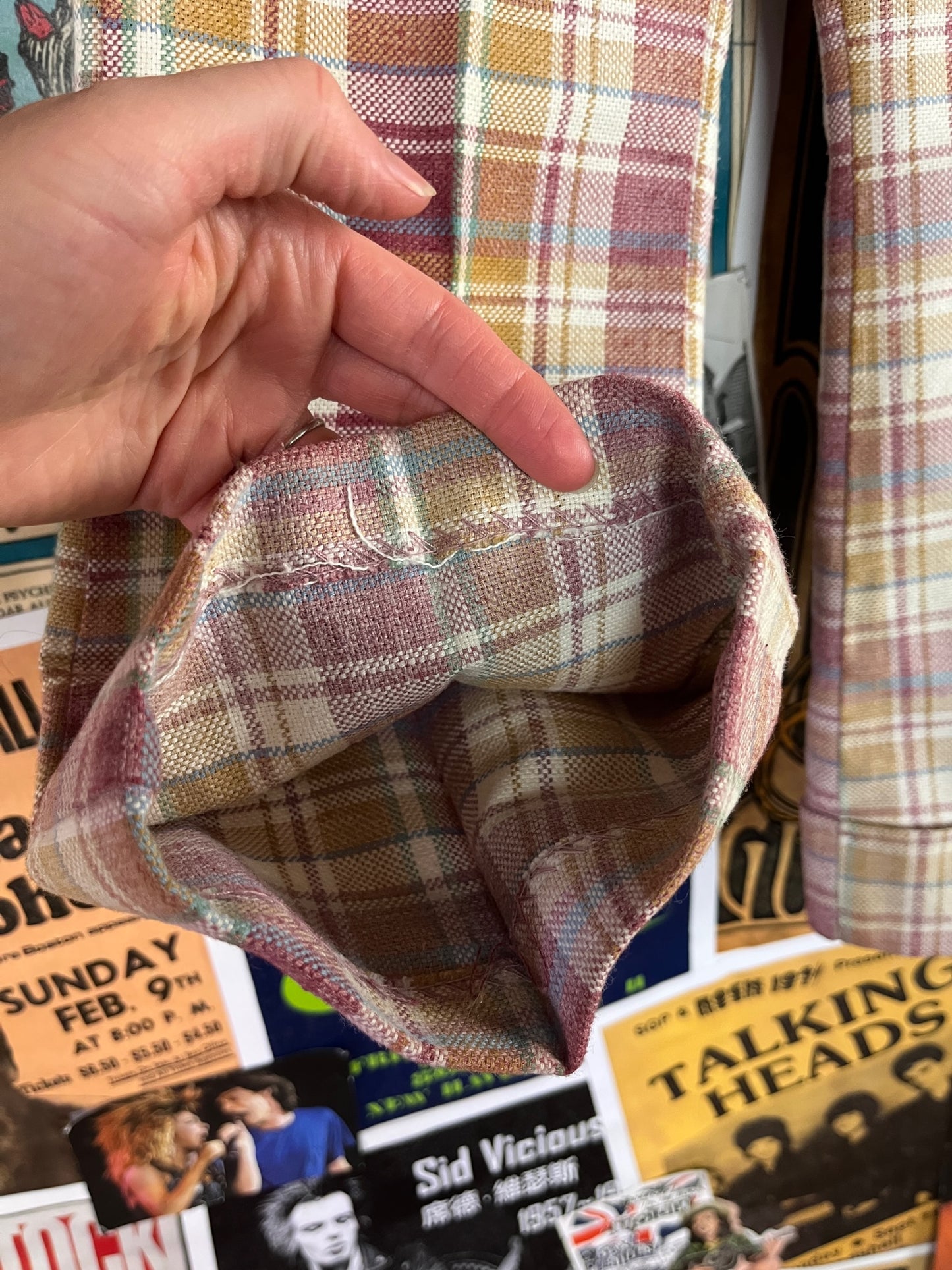 Vintage Toddler Kids Boys Girls Retro 1970s Khaki Pink Plaid Billy the Kid Trouser Pants 4T Ages 3-4