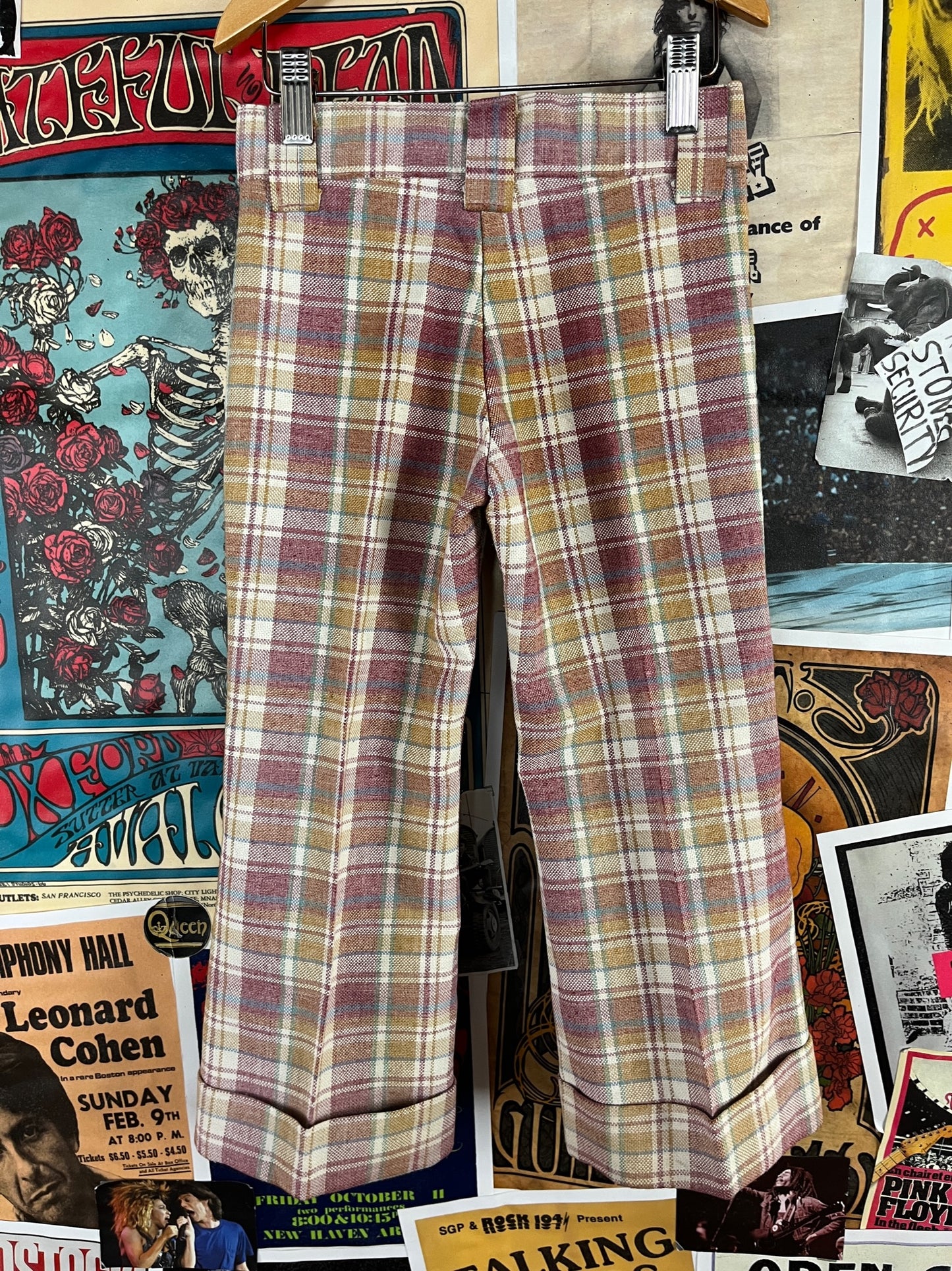 Vintage Toddler Kids Boys Girls Retro 1970s Khaki Pink Plaid Billy the Kid Trouser Pants 4T Ages 3-4