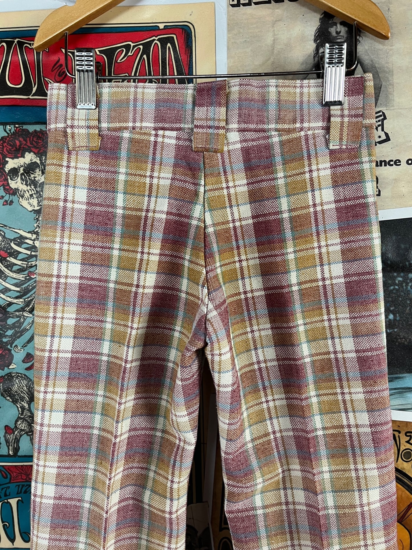 Vintage Toddler Kids Boys Girls Retro 1970s Khaki Pink Plaid Billy the Kid Trouser Pants 4T Ages 3-4