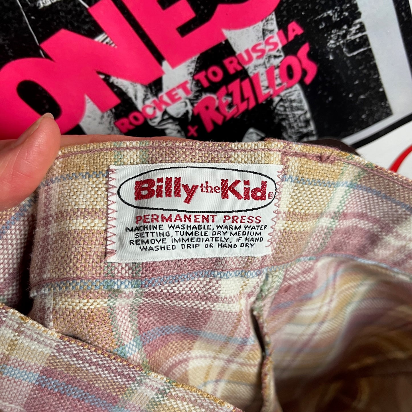 Vintage Toddler Kids Boys Girls Retro 1970s Khaki Pink Plaid Billy the Kid Trouser Pants 4T Ages 3-4