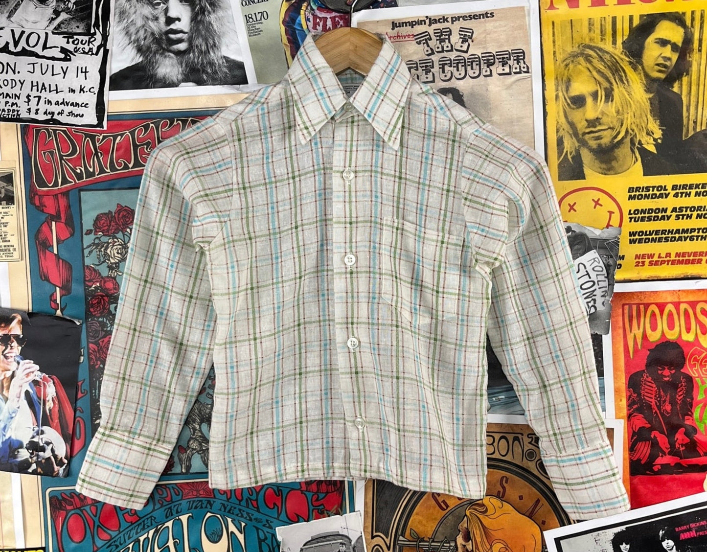 Vintage Boys Retro 70s Plaid Summer Spring Easter button up dress shirt JCPenney size 7
