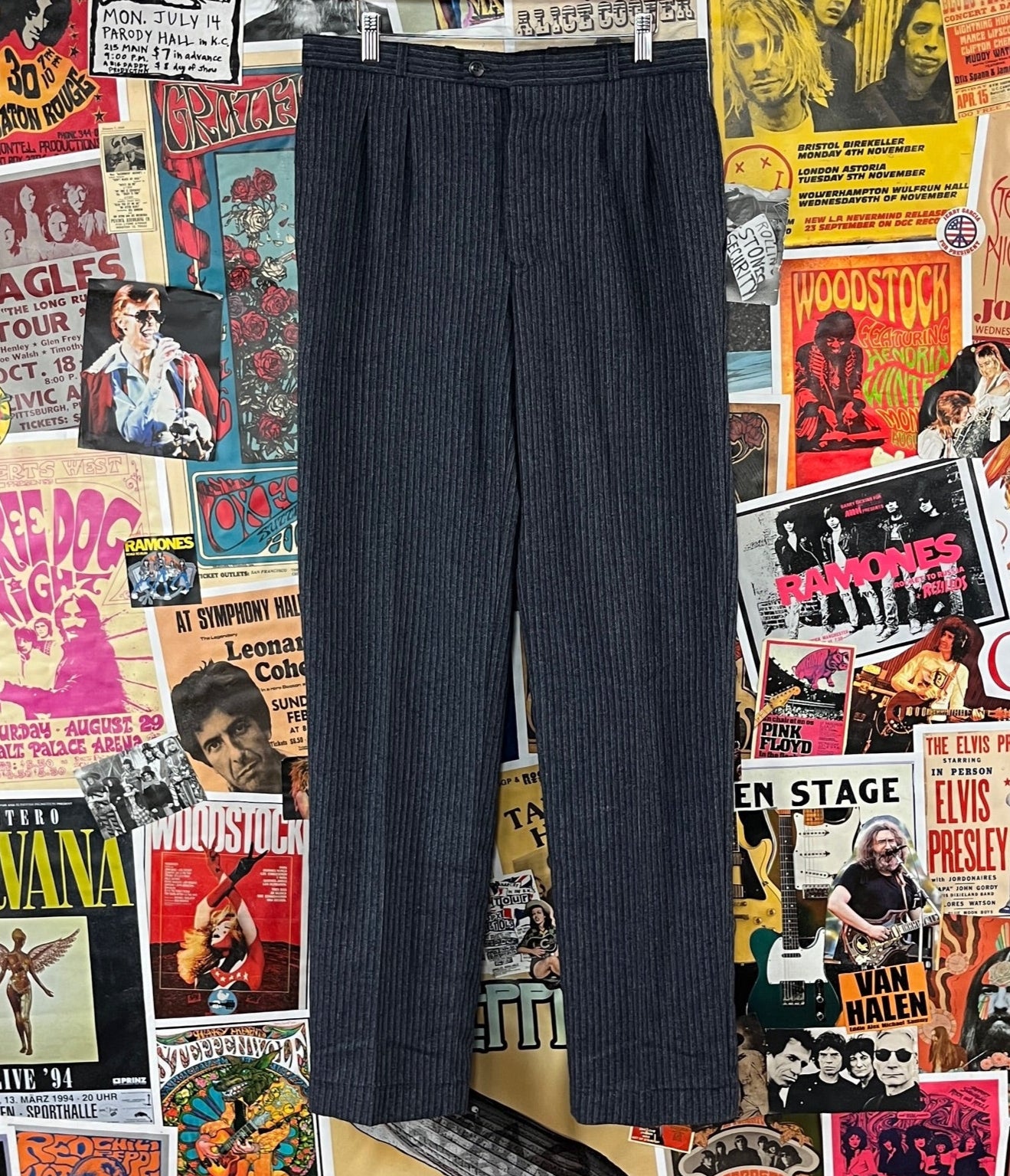 90s mens old money style blue pinstripe wool trousers pants 32x35 or 32x36
