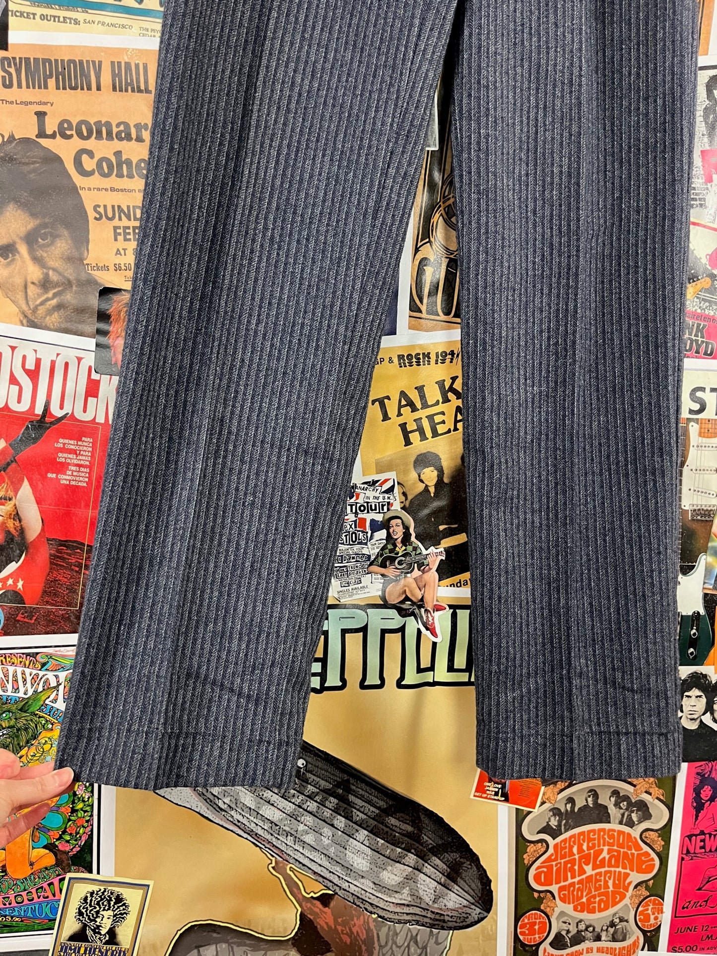 Vintage Mens 90s Blue Pinstripe RPM Wool Trouser Pants 32x35 Tailored Old Money Style Menswear
