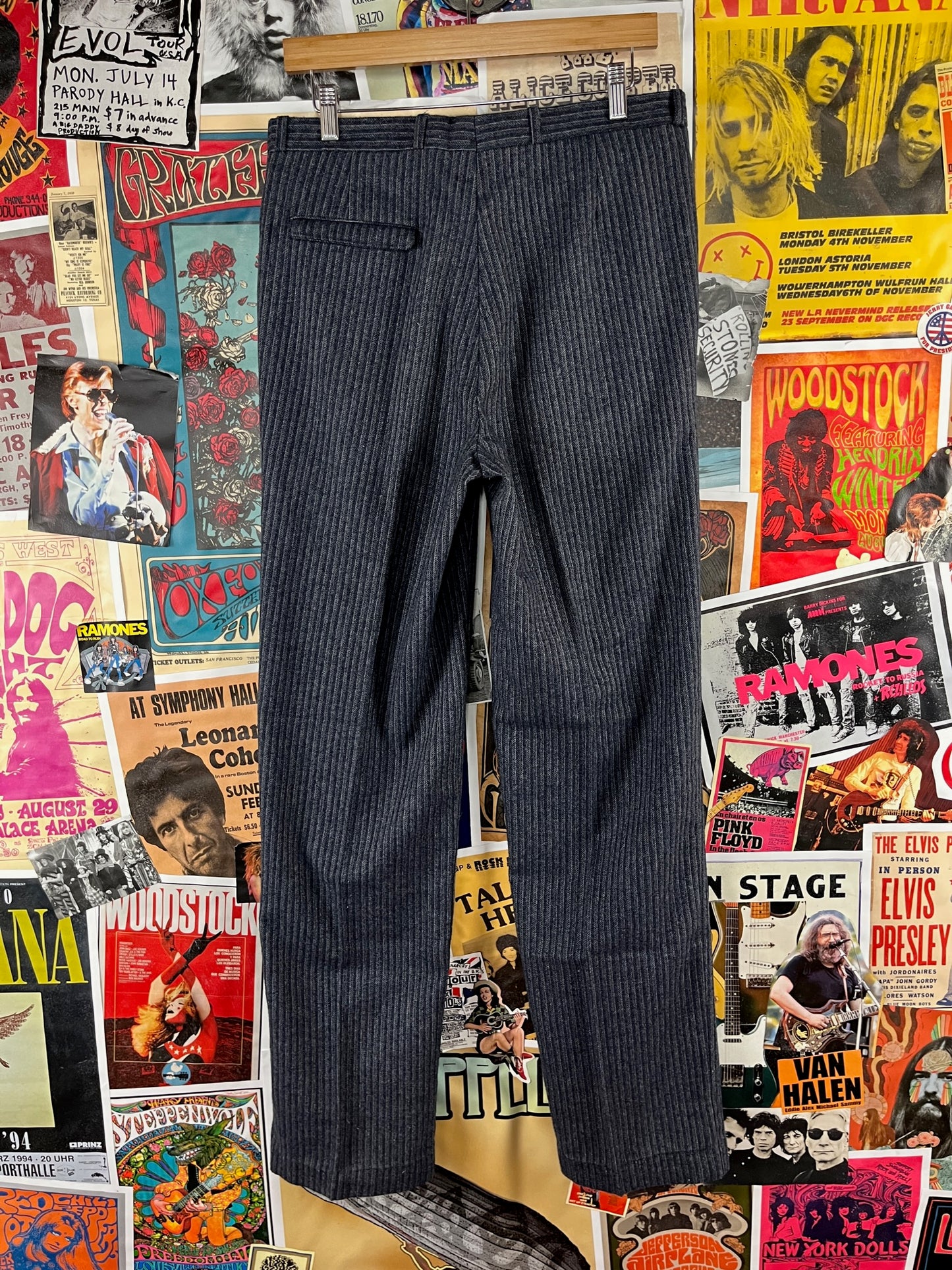 Vintage Mens 90s Blue Pinstripe RPM Wool Trouser Pants 32x35 Tailored Old Money Style Menswear