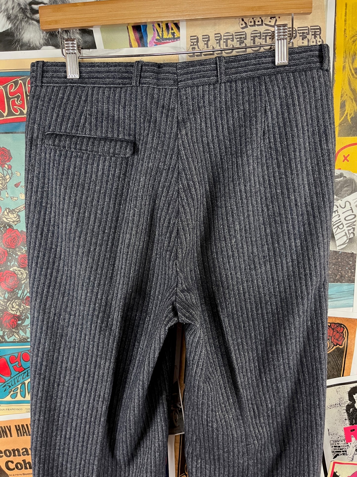 Vintage Mens 90s Blue Pinstripe RPM Wool Trouser Pants 32x35 Tailored Old Money Style Menswear