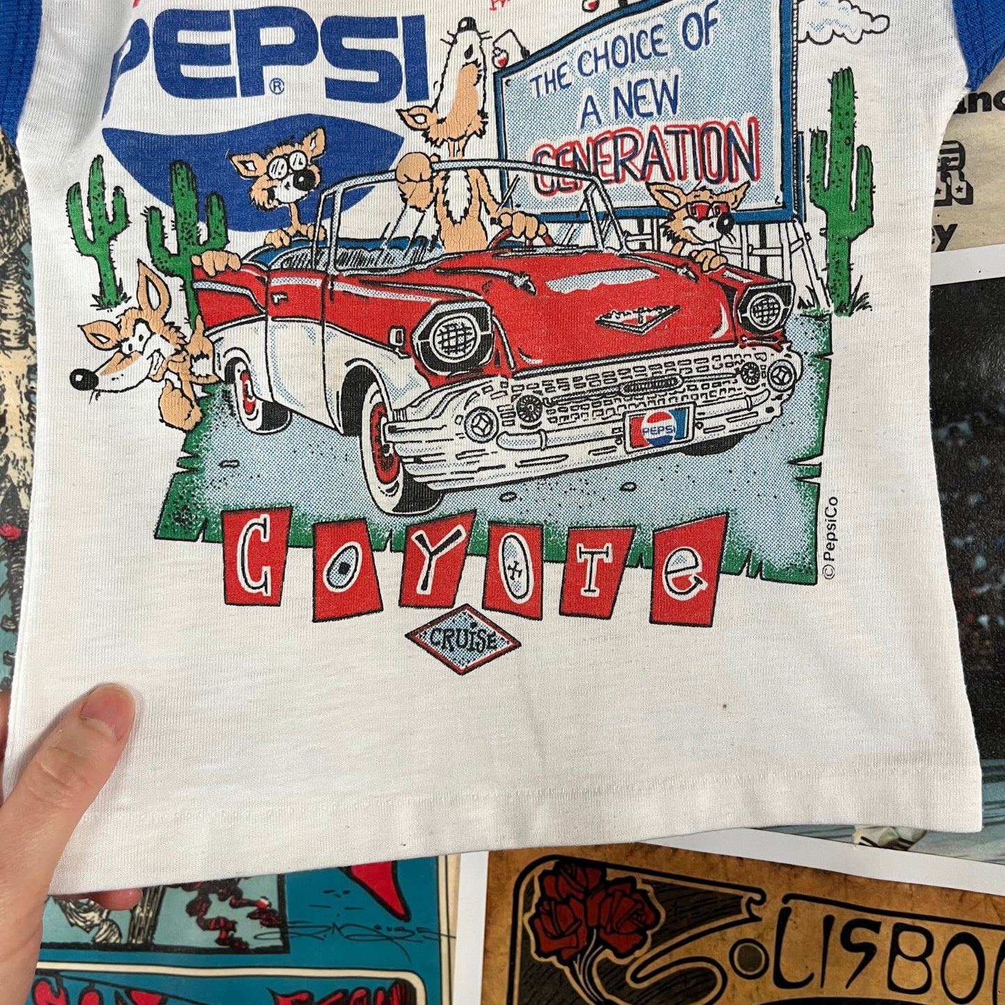 Vintage Toddler Kids Retro 80s Pepsi Cola Coyote Cruise Advertising Pop Culture Graphic Ringer Crewneck Sleeveless Tank Top T-Shirt 3T