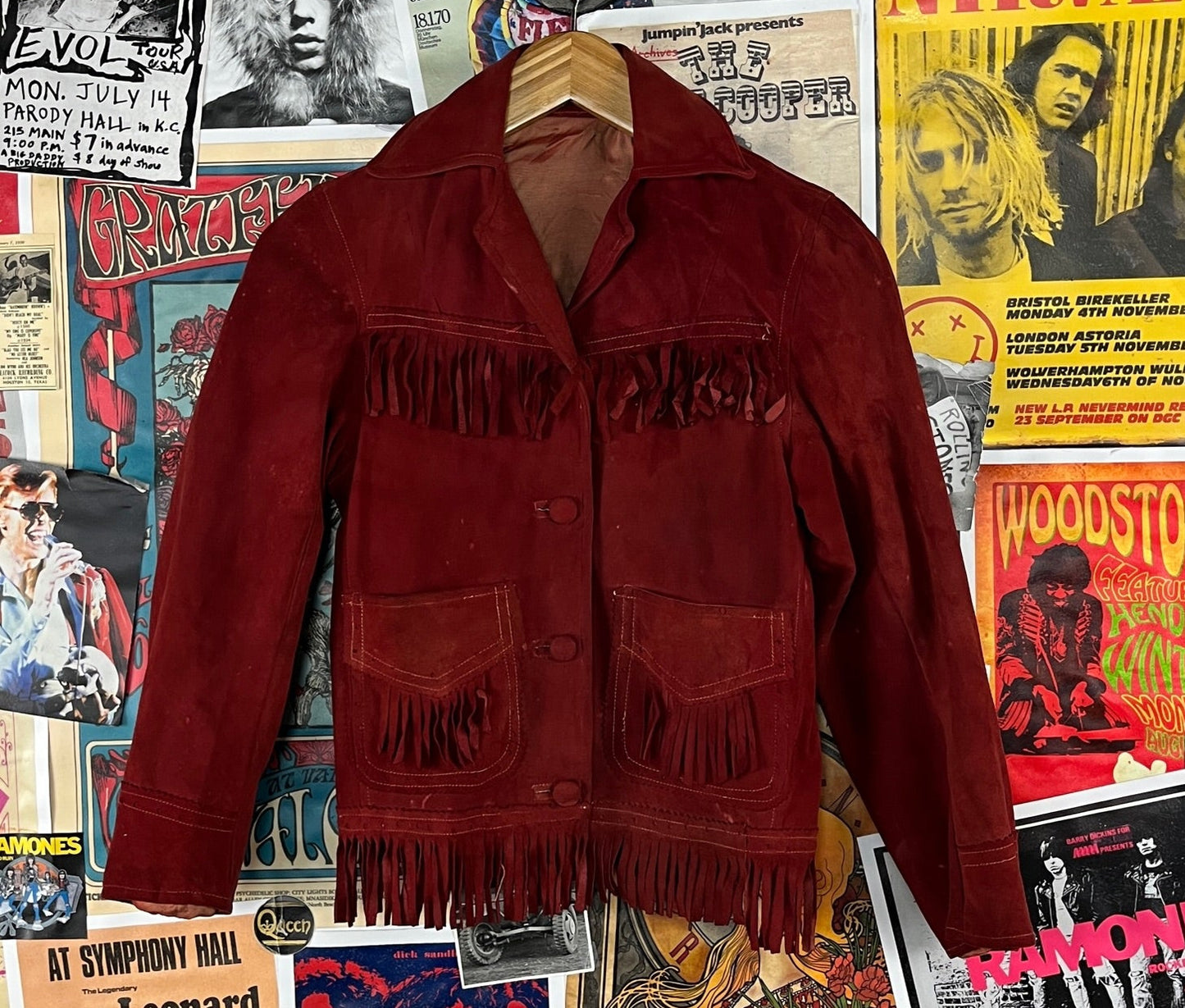 Vintage 40s 50s kids red tassel fringe suede leather rockabilly western jacket