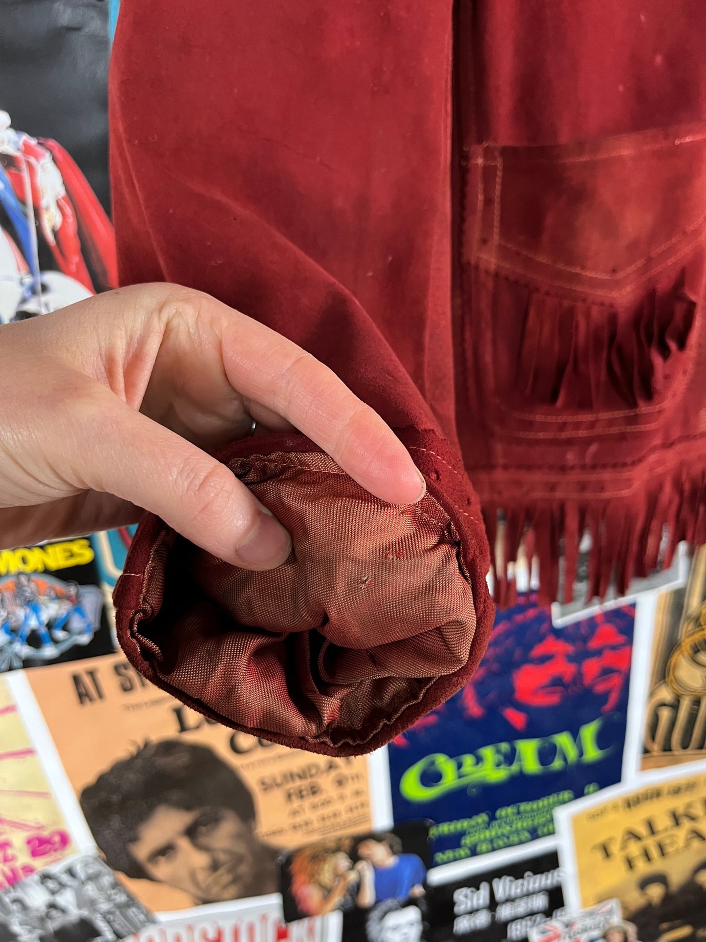 Vintage Girls Kids 40s-50s Rust Red Suede Fringe Tassel Franca Two Pocket Western Rockabilly Jacket Size 14 Ages 10-11