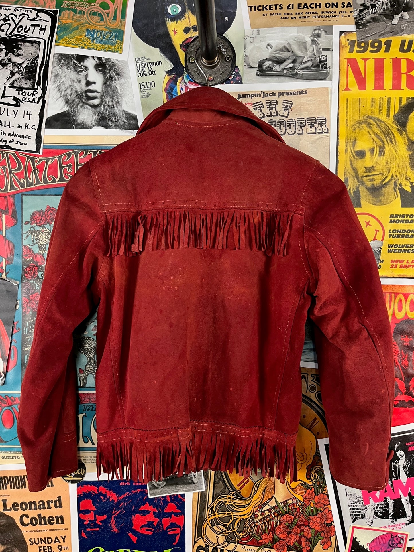 Vintage Girls Kids 40s-50s Rust Red Suede Fringe Tassel Franca Two Pocket Western Rockabilly Jacket Size 14 Ages 10-11
