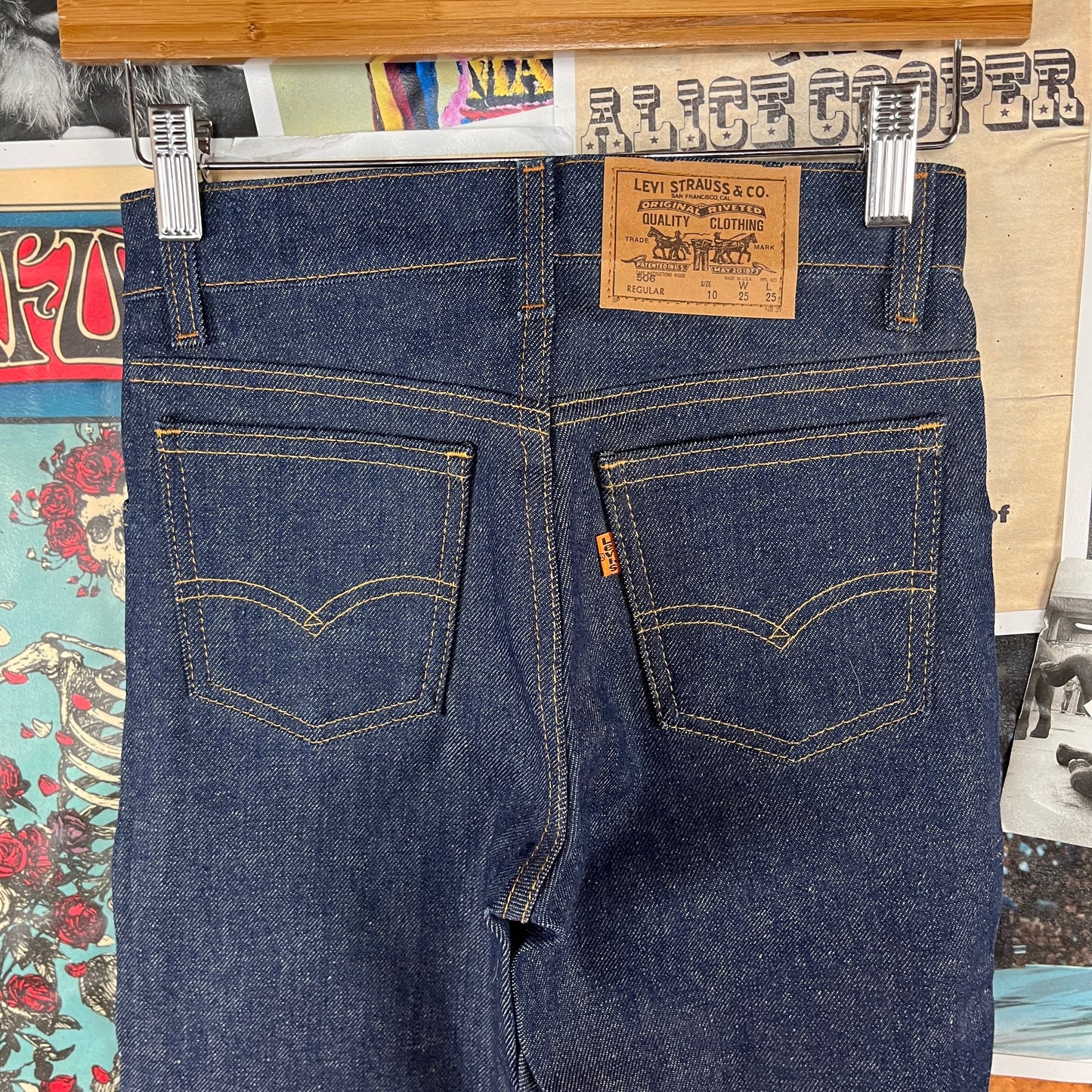 Vintage Kids Unisex 80s Dark Wash Indigo Orange Tab Levis 506 USA Denim Jeans Size 10 Ages 8-9