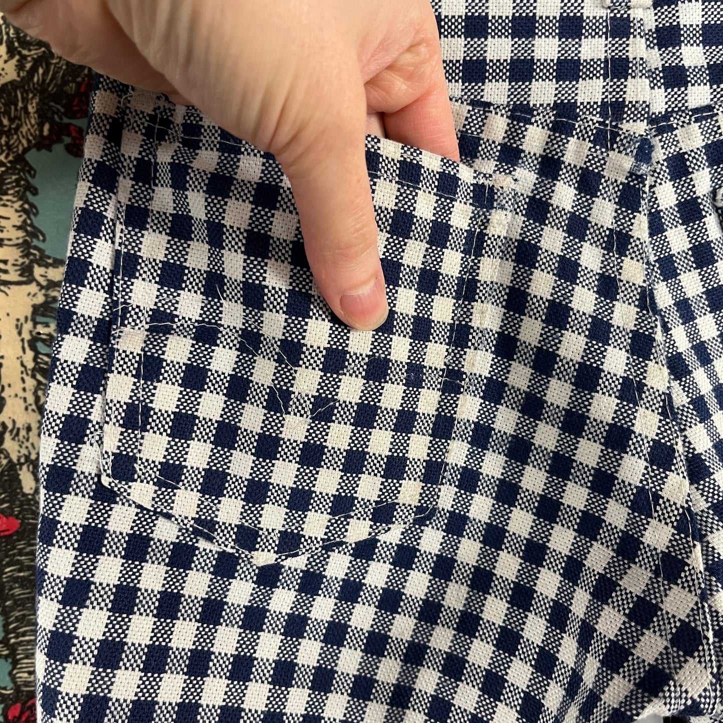 Vintage Kids 70s Blue White Gingham Plaid Levis White Tab USA Cutoffs Shorts Size 5 Slim Ages 4-5 Retro