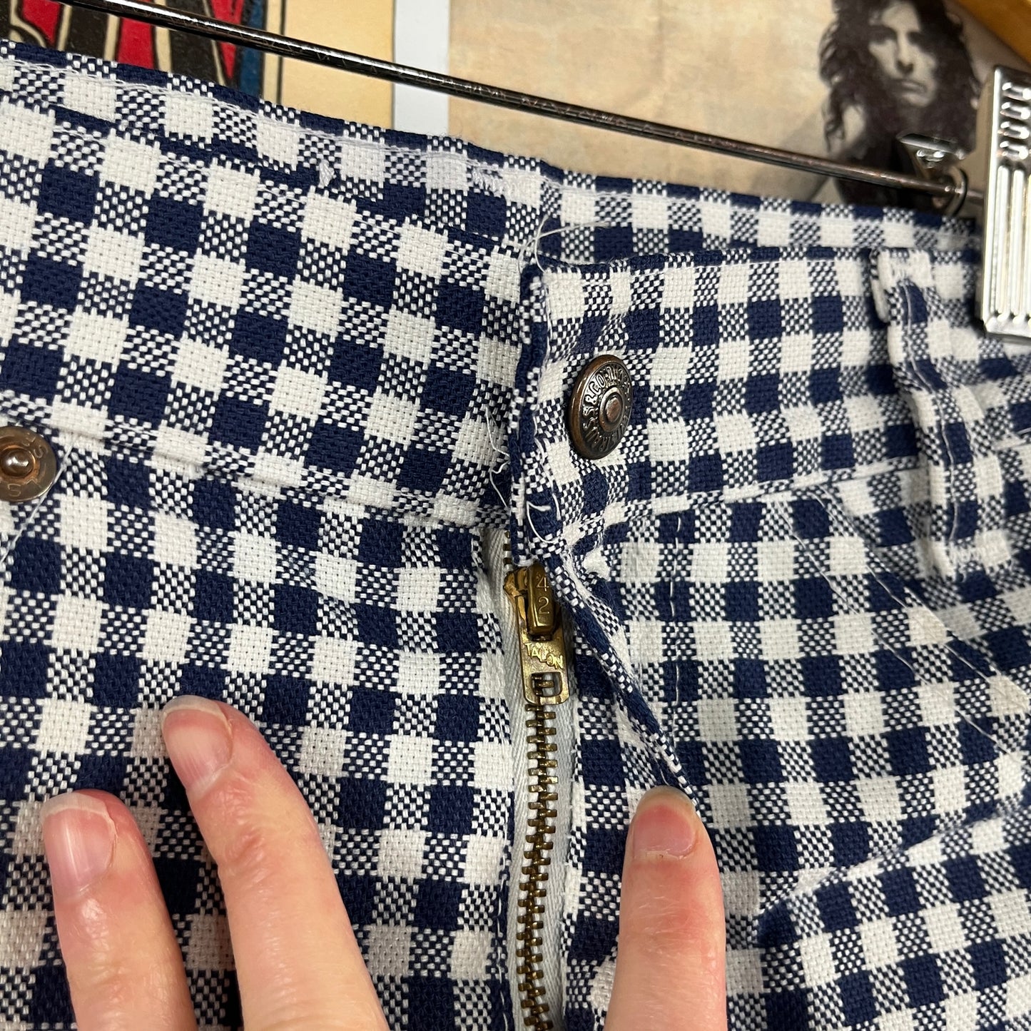 Vintage Kids 70s Blue White Gingham Plaid Levis White Tab USA Cutoffs Shorts Size 5 Slim Ages 4-5 Retro