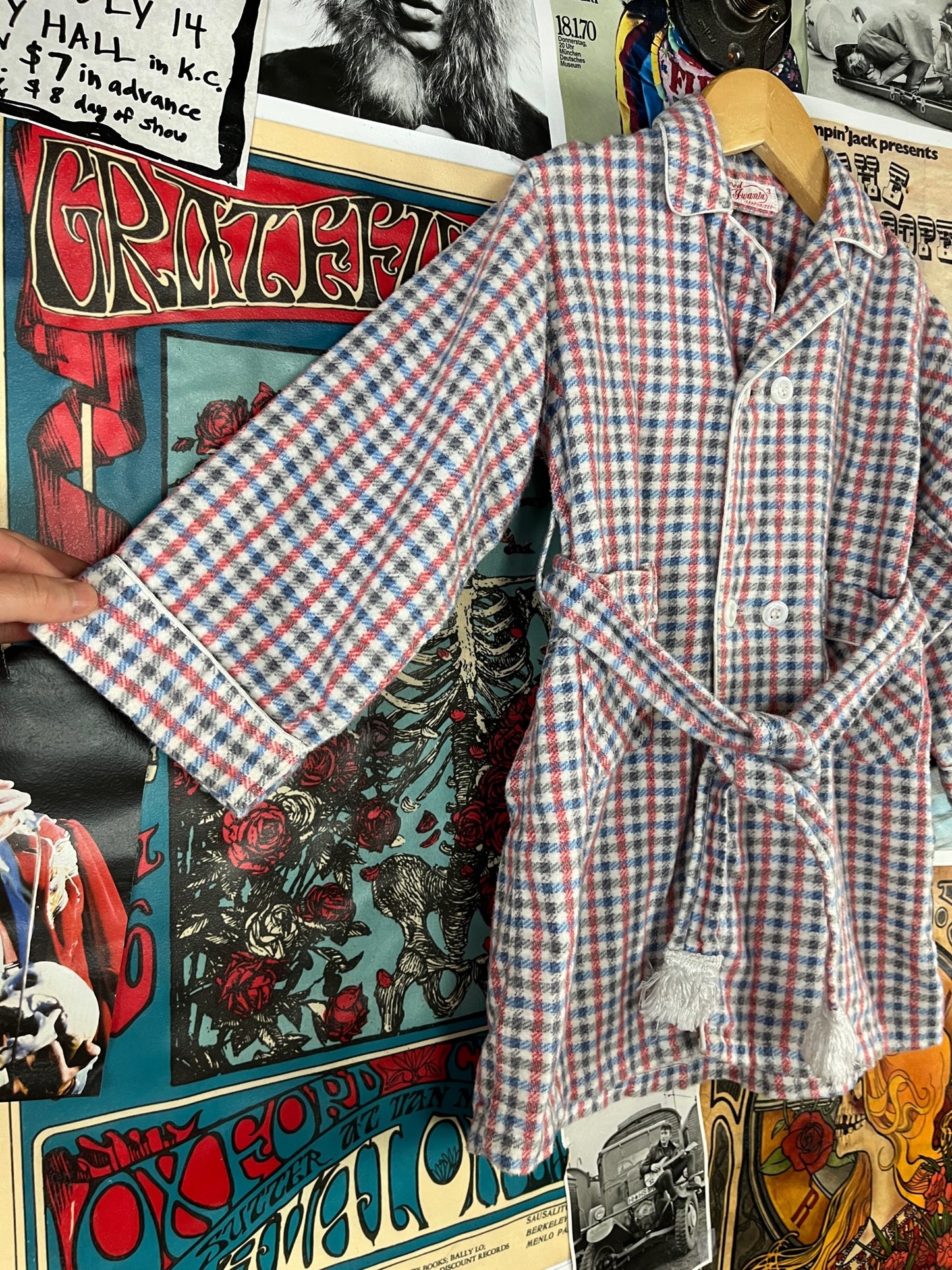 Vintage Toddler Boys Kids Retro 1950s Sanforized Double Breasted Belted Collared Loungewear Bathrobe 3T