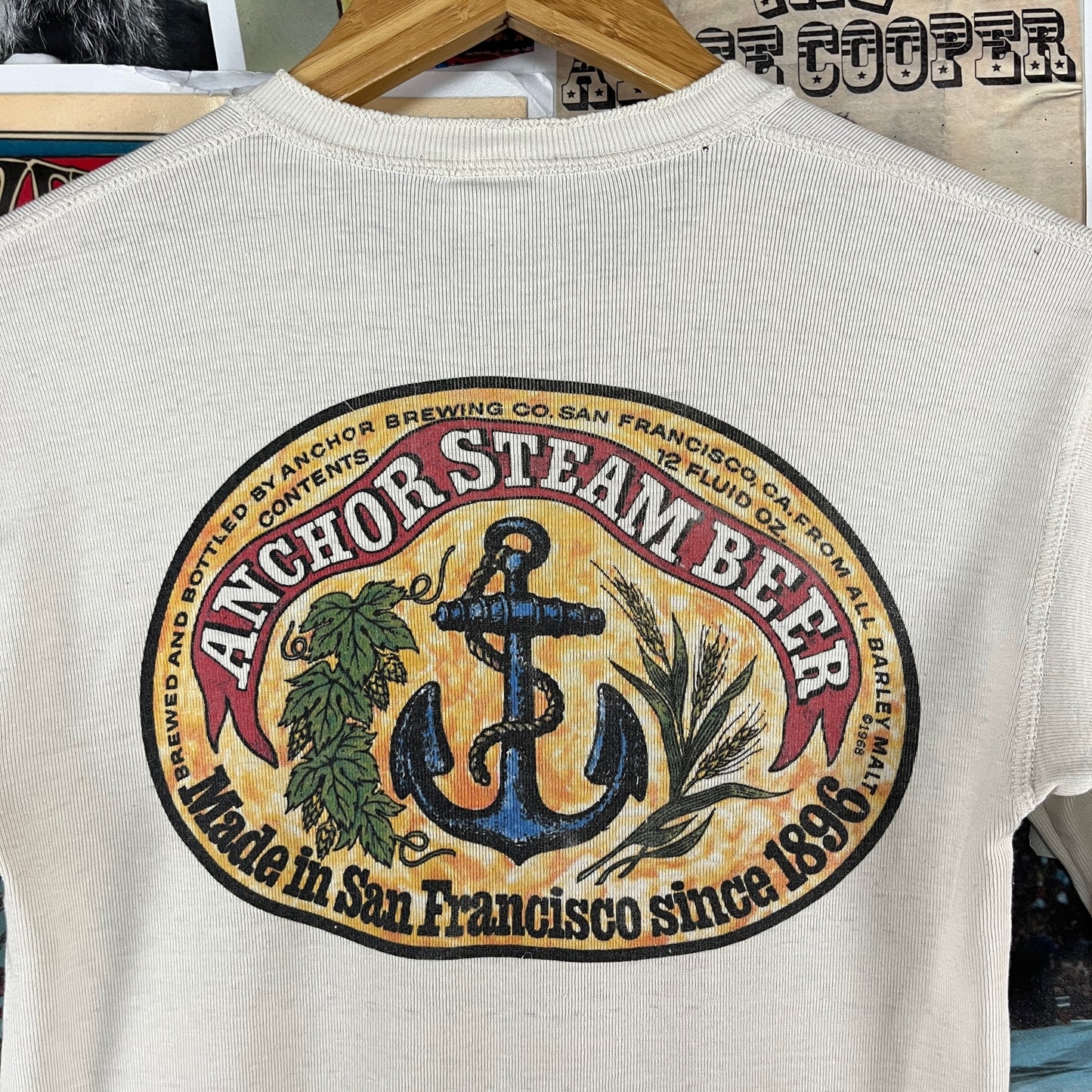 Vintage Mens 80s The Donkey Jaw Sandpoint Idaho Anchor Steam Beer Graphic Half Sleeve Henley Shirt