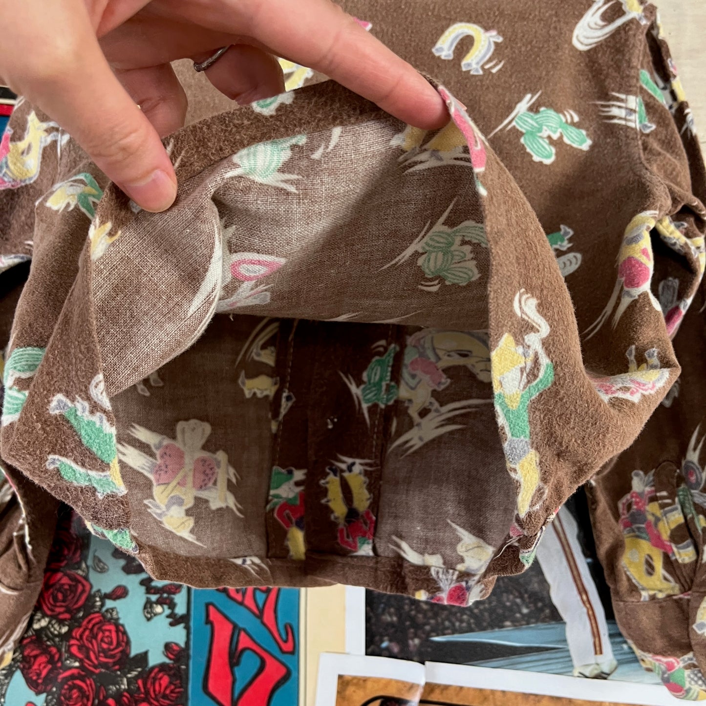 Vintage Toddler Kids Boys 50s Western Rodeo Cowboy Rockabilly All Over Print Sanforized Cotton Little Casuals Tiny Town Togs Collared Pajama Button Up Shirt 4T