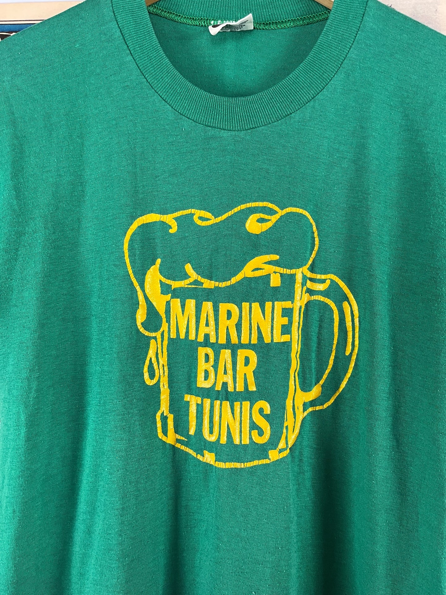 Vintage 70s Funny Marine Bar Tunis Boogie Woogie Party Hearty Double Sided Graphic Downerwear T-Shirt