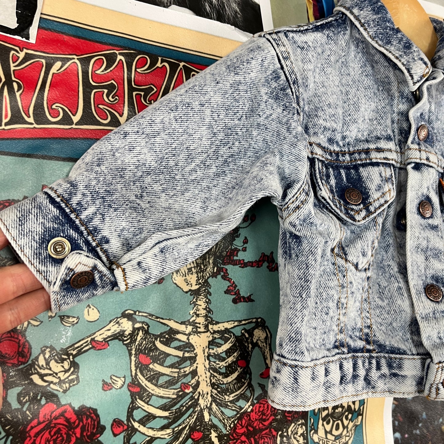 Vintage Toddler Boy Girl Kids 80s-90s Light Acid Wash Levis Orange Tab USA Denim Jean Trucker Jacket 12-18 Months