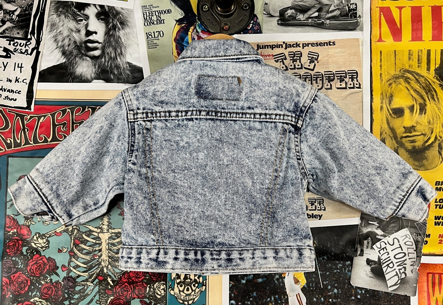Vintage Toddler Boy Girl Kids 80s-90s Light Acid Wash Levis Orange Tab USA Denim Jean Trucker Jacket 12-18 Months