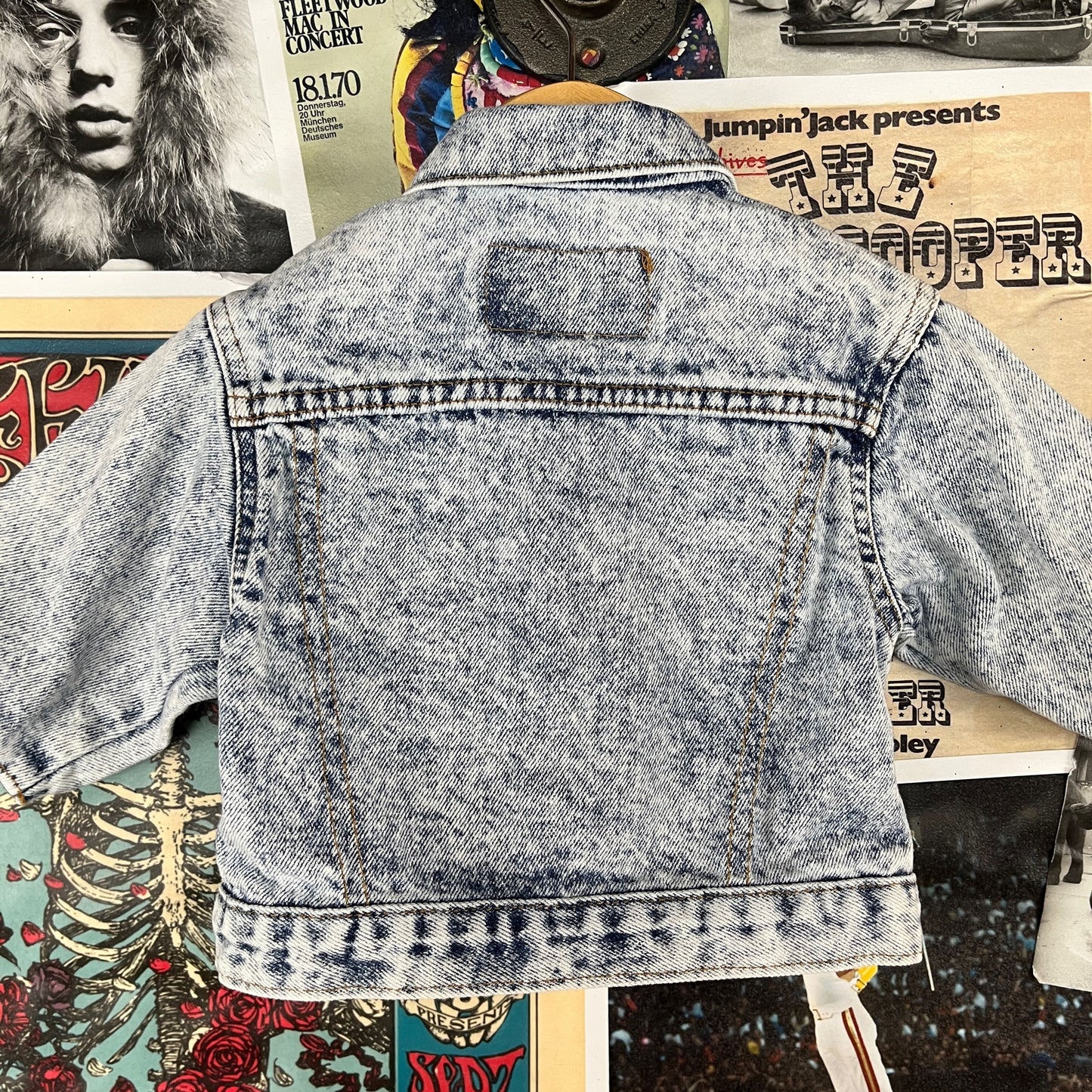 Vintage Toddler Boy Girl Kids 80s-90s Light Acid Wash Levis Orange Tab USA Denim Jean Trucker Jacket 12-18 Months