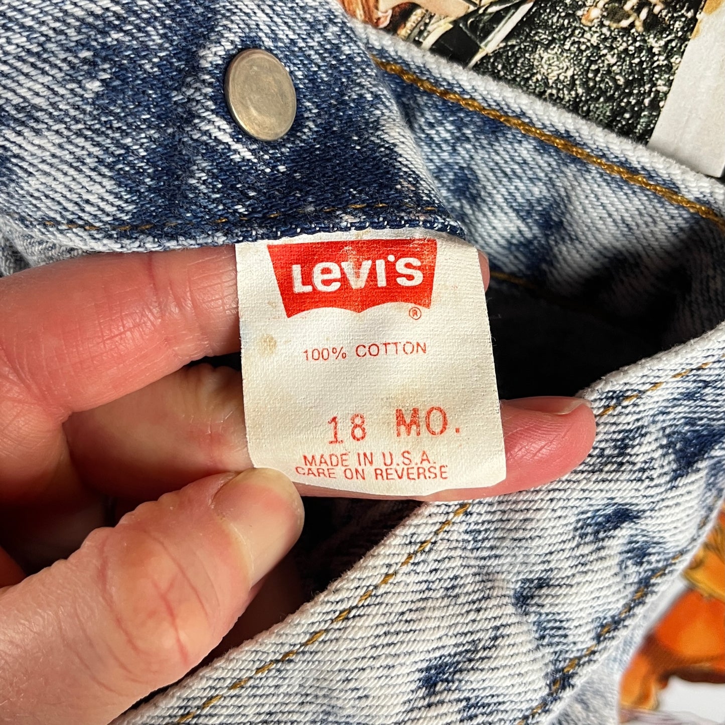 Vintage Toddler Boy Girl Kids 80s-90s Light Acid Wash Levis Orange Tab USA Denim Jean Trucker Jacket 12-18 Months