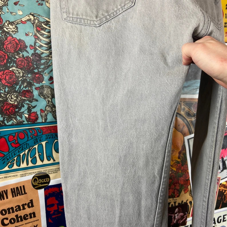 Vintage 80s Gray Stained Faded Levis 501 Button Fly Made in USA Denim Jeans 32x33