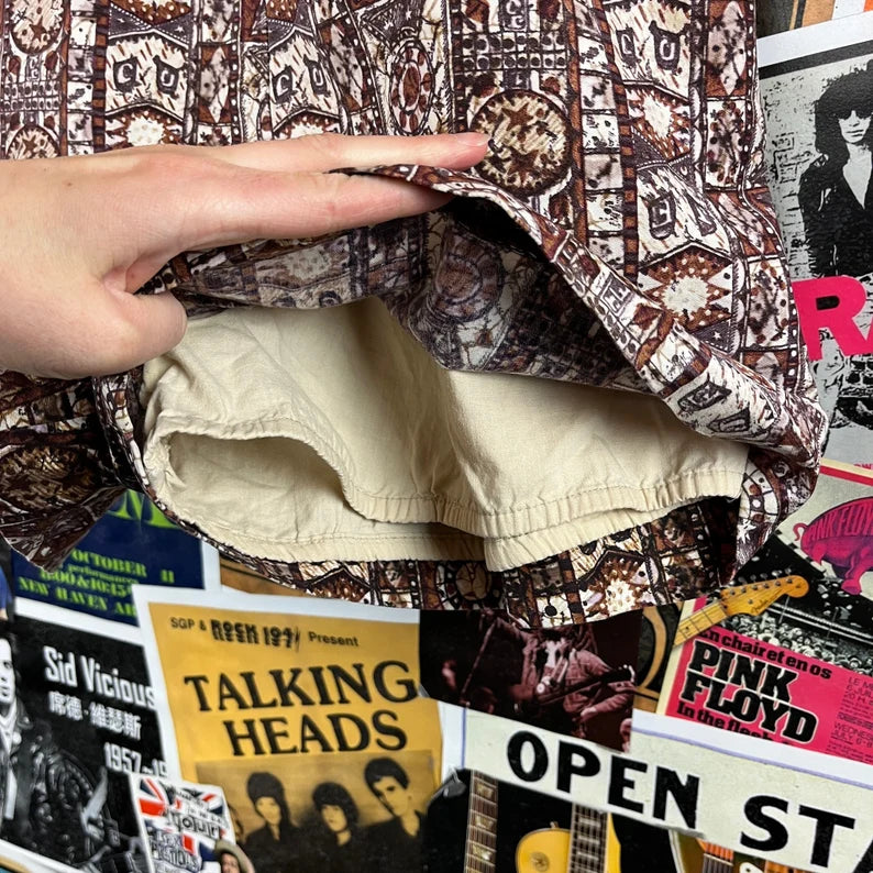 Vintage Women's 40s Brown Tiki Print Sweetheart Neck Kahala Honolulu Playsuit Romper