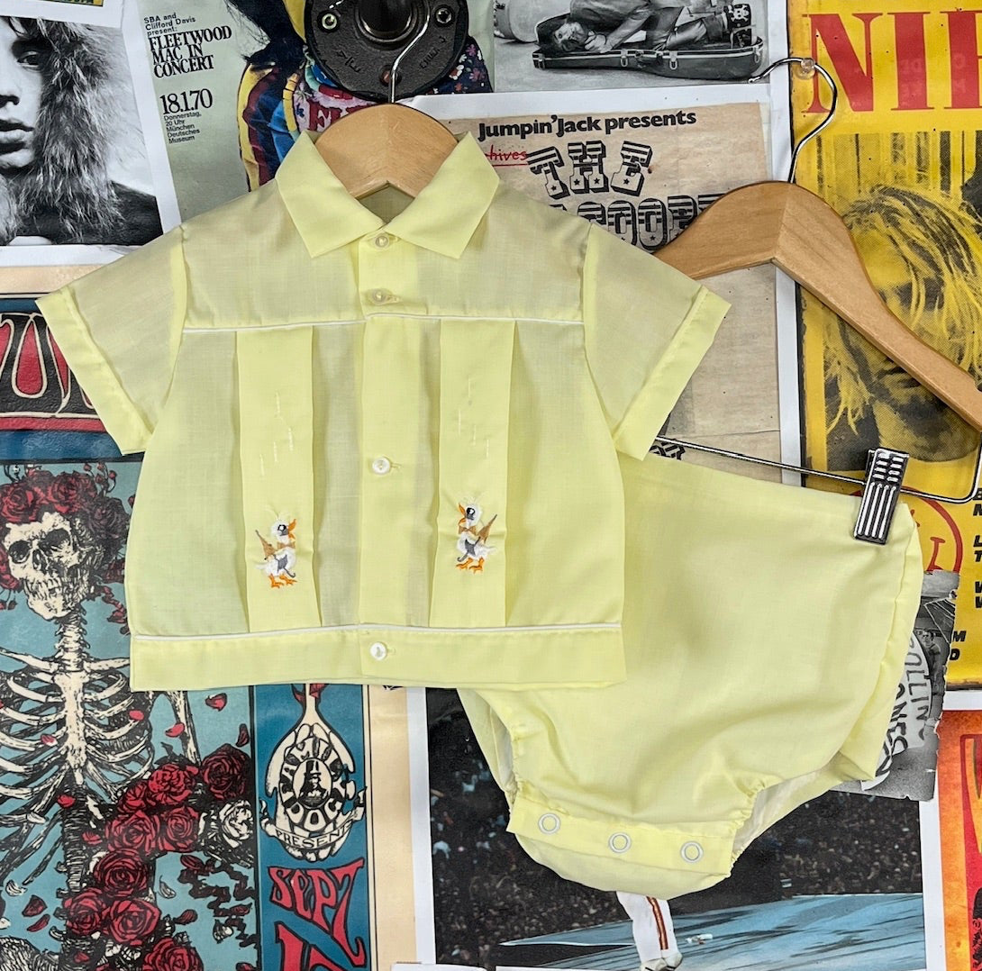 Vintage baby boy 50s 60s embroidered playsuit set size 6-9 months.