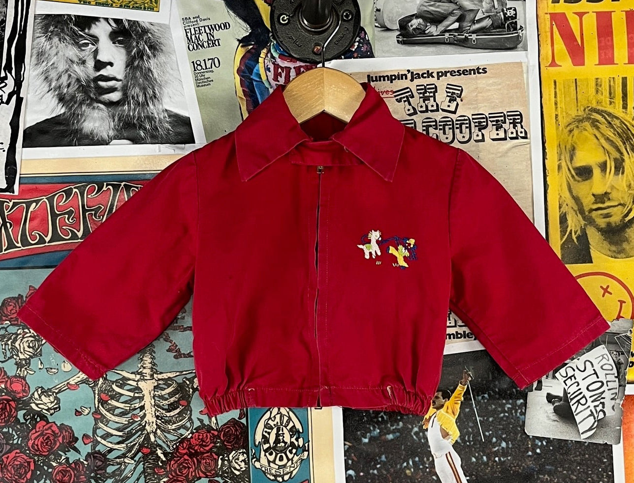 50s vintage boys red collared embroidered cowboy horse jacket 9-12 months