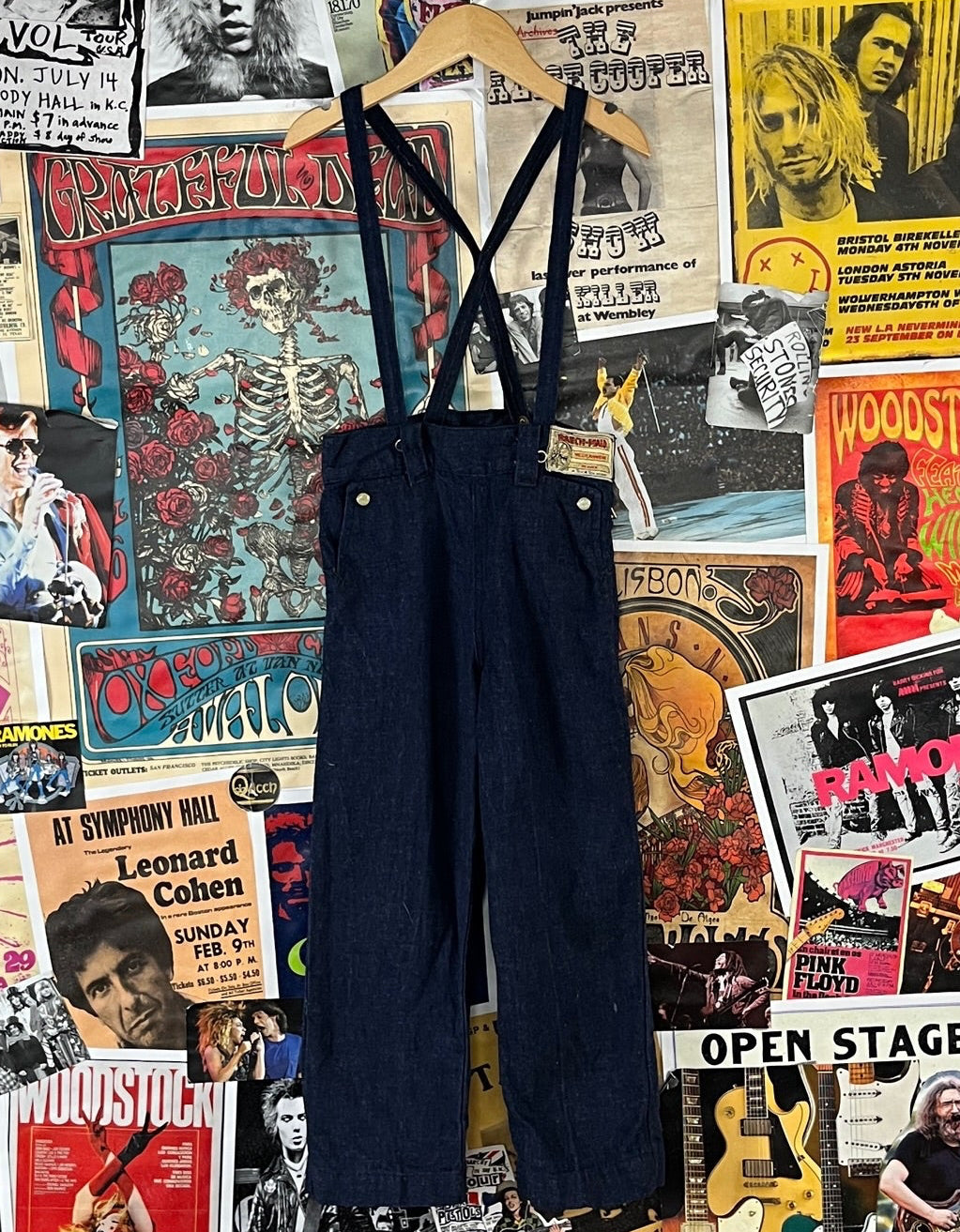 Vintage kids 40s 50s Ranchmaid indigo denim suspenders jeans.