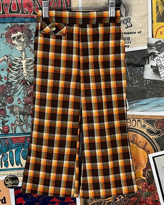 Vintage 60s toddler boys brown yellow plaid Fall trouser pant Health-tex 2T.