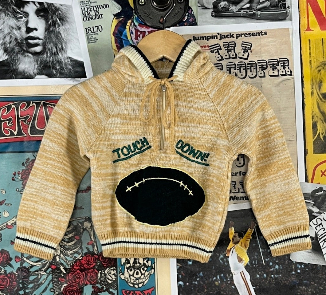 Vintage baby boys 70s 80s embroidered touch down football knit sweater top 9-12 months.