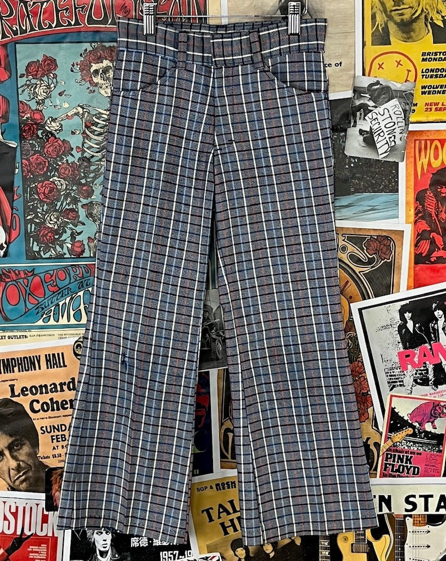 Vintage boy kids 70s Sears permanent press blue plaid trousers size 10 age 8.