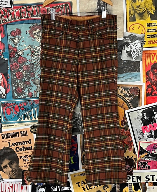 Boys vintage 70s groovy brown yellow plaid Sears pants groovy ages 6 to 7.