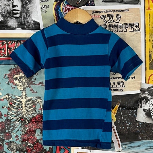 Vintage boys all cotton blue striped mock neck t-shirt top 2T slim.