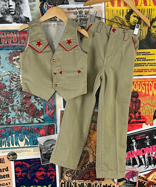 Vintage kids 70s embroidered western rockabilly cowboy two piece outfit set ages 4 to 5. 