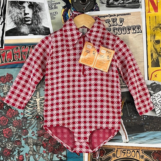 Vintage toddler girls 70s red houndstooth plaid bodysuit 2T 3T