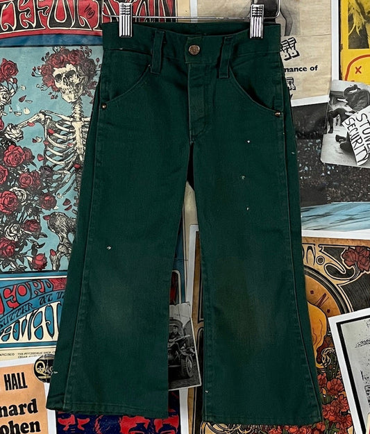 Vintage kids 70s green flares pants ages 3 to 4.