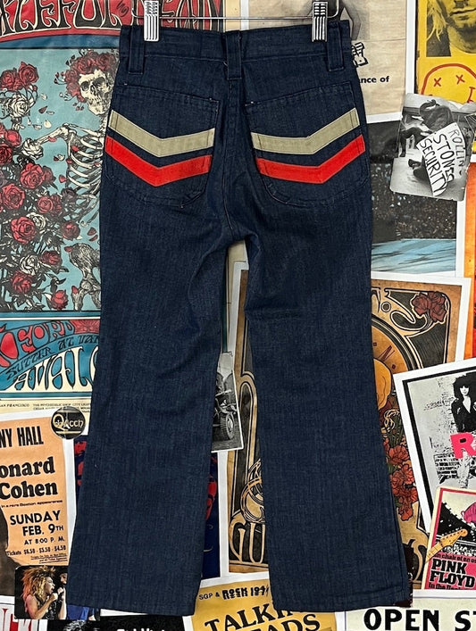 Vintage Kids 70s Denim Striped Pocket Jeans 8 Slim Short Ages 7-8