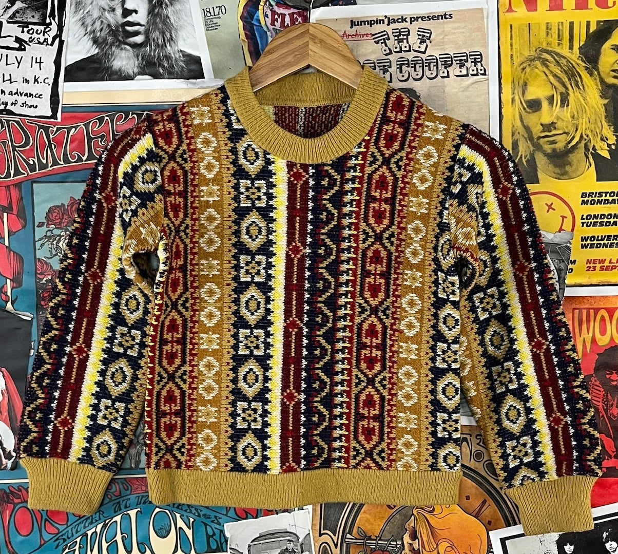 Vintage kids multicolor knit wool acrylic jumper sweater boys size 8 ages 7-8. Preppy heritage Thanksgiving sweater.