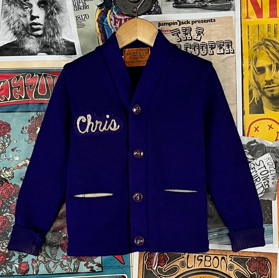 70s Boys letterman cardigan sweater wool 3T