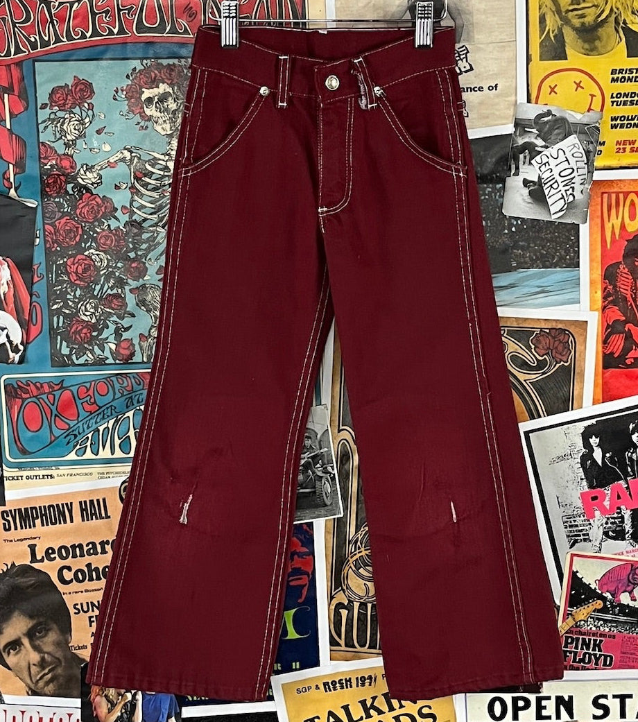 Vintage kids 70s red bootcut pants size 8 slim short ages 7 to 8 boys girls groovy.