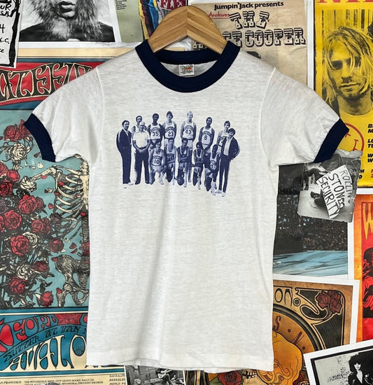 Kids 70s 1979 Seattle SuperSonics Sonics NBA ringer t-shirt.