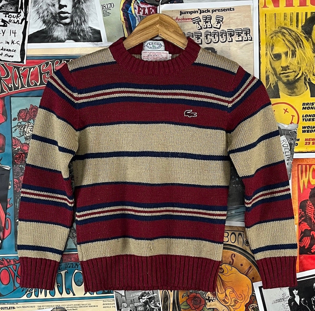 Vintage boys 80s striped Lacoste jumper sweater size 10 to 12 ages 8 to 10.