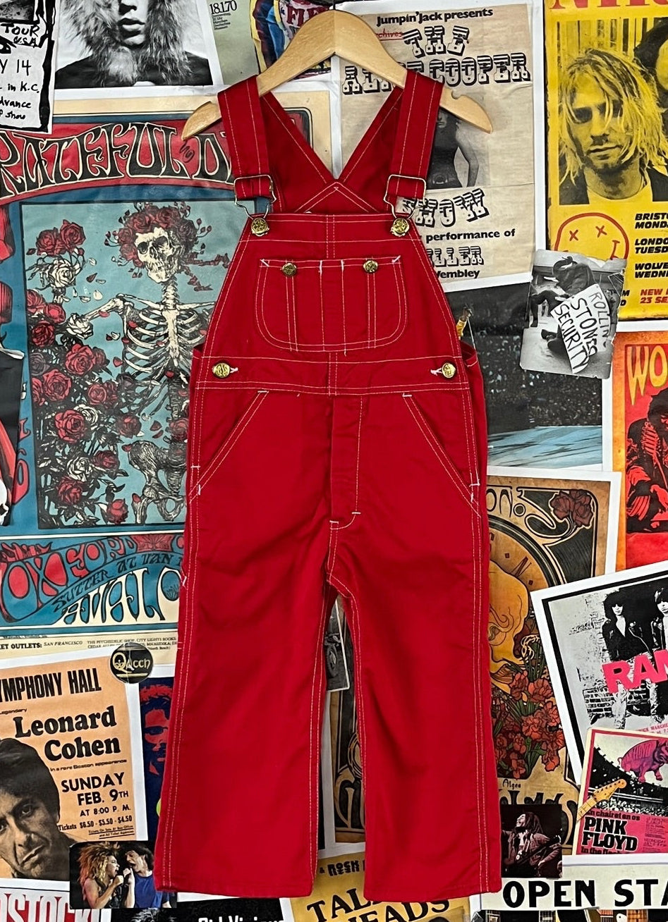 vintage toddler kids red Sears dungarees overalls size 3T