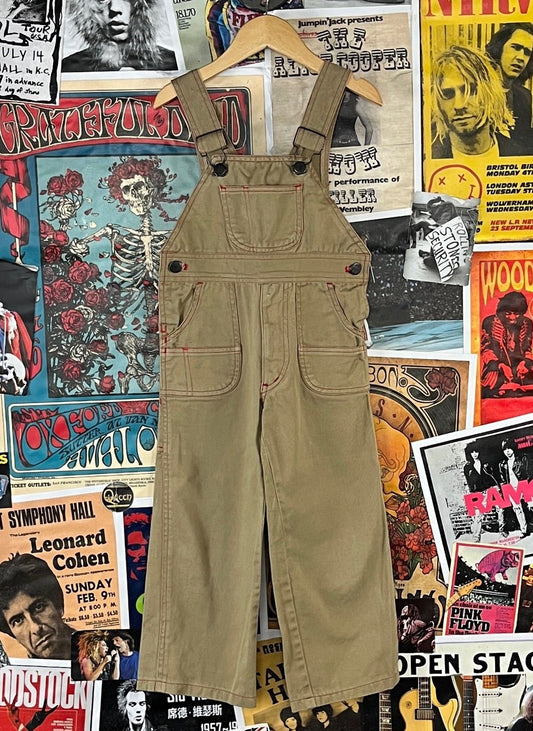Vintage toddler boys 80s utility khaki overalls ages 4 to 5.