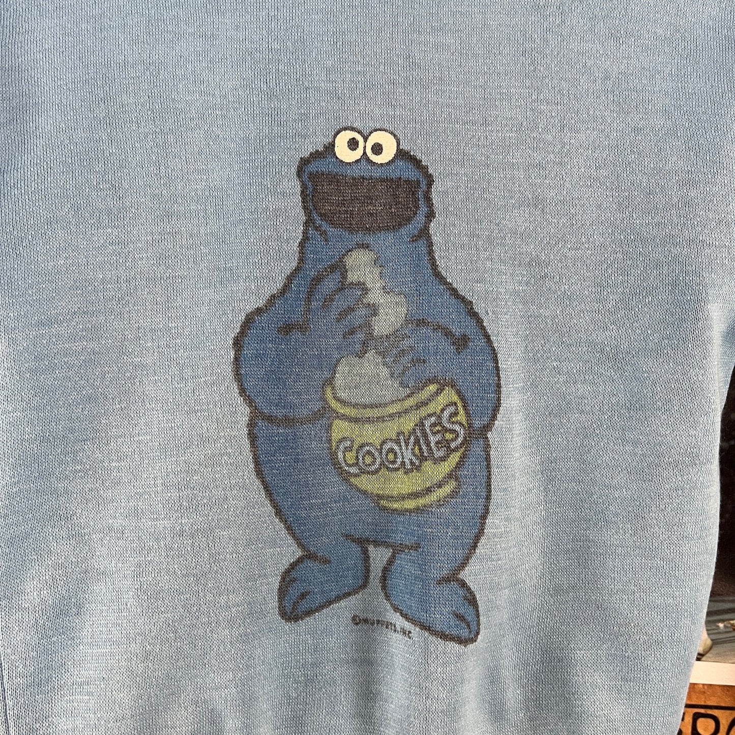Vintage Kids 80s Blue Cookie Monster Sesame Street Muppets Cartoon JCPenney Long Sleeve Hoodie Pullover Sweatshirt Top Size 6 Ages 5-6