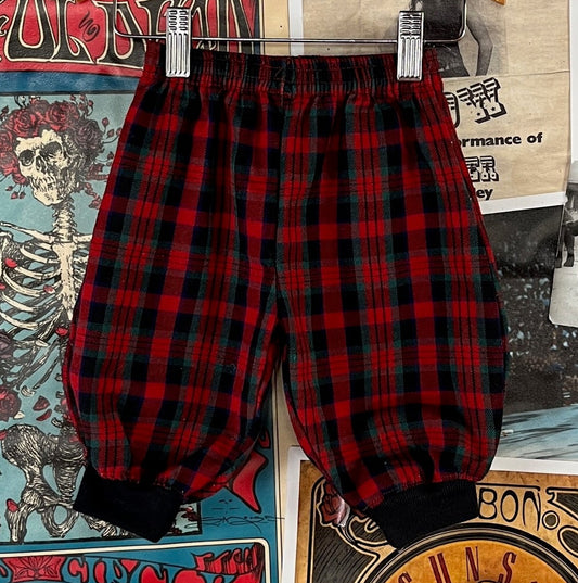 Vintage baby kids 90s red green plaid balloon jogger pants size 3-6 months.