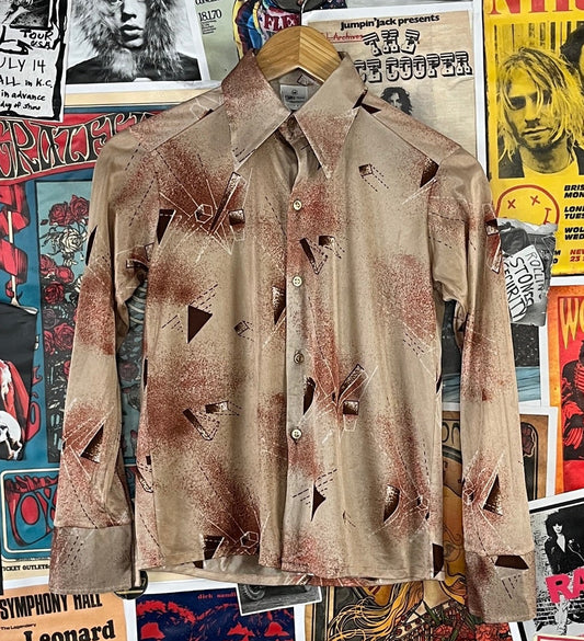 Vintage boys 70s disco button up shirt groovy ages 10-11