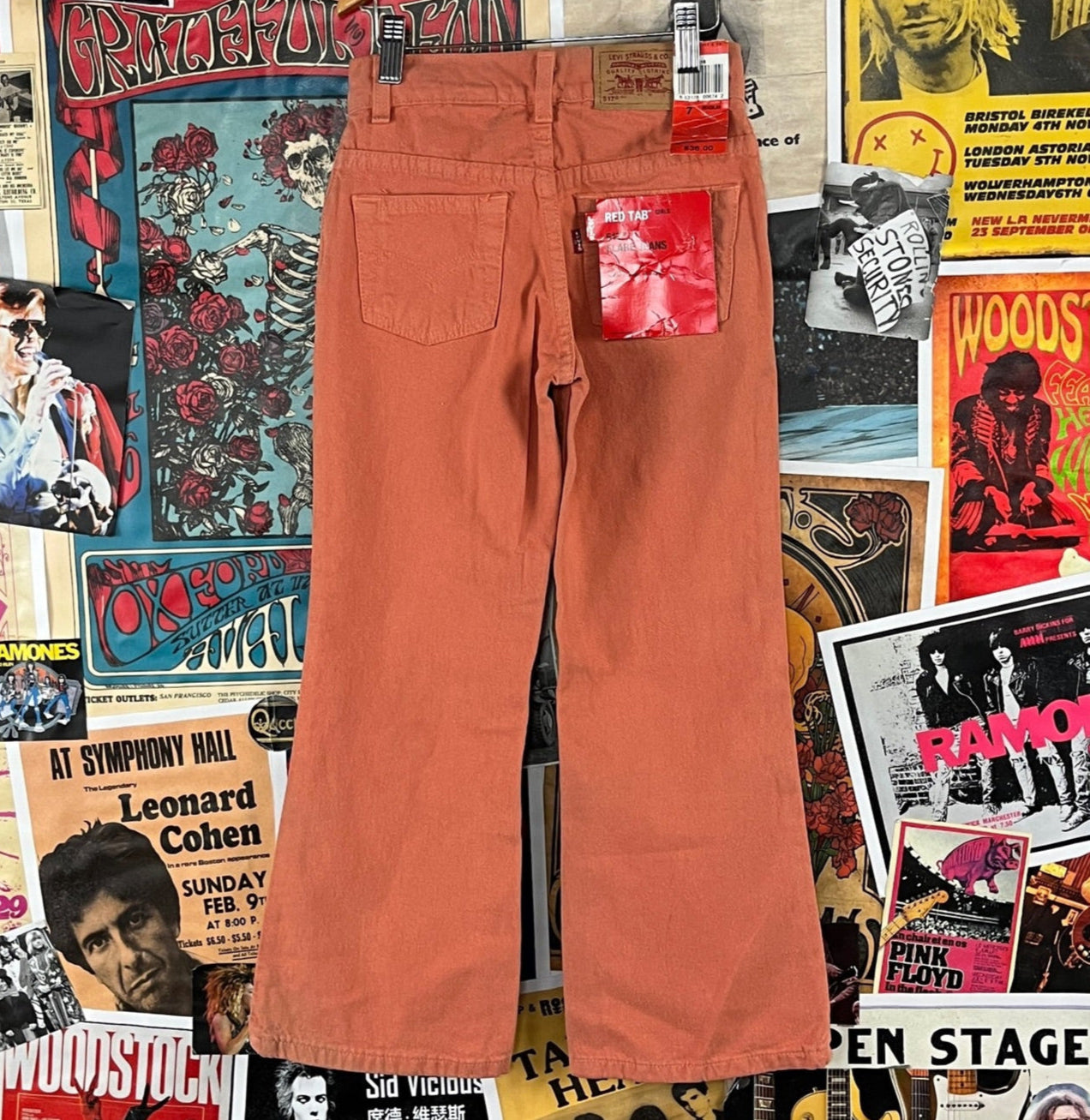 90s girls deadstock vintage Levis coral pink flares 517 denim jeans