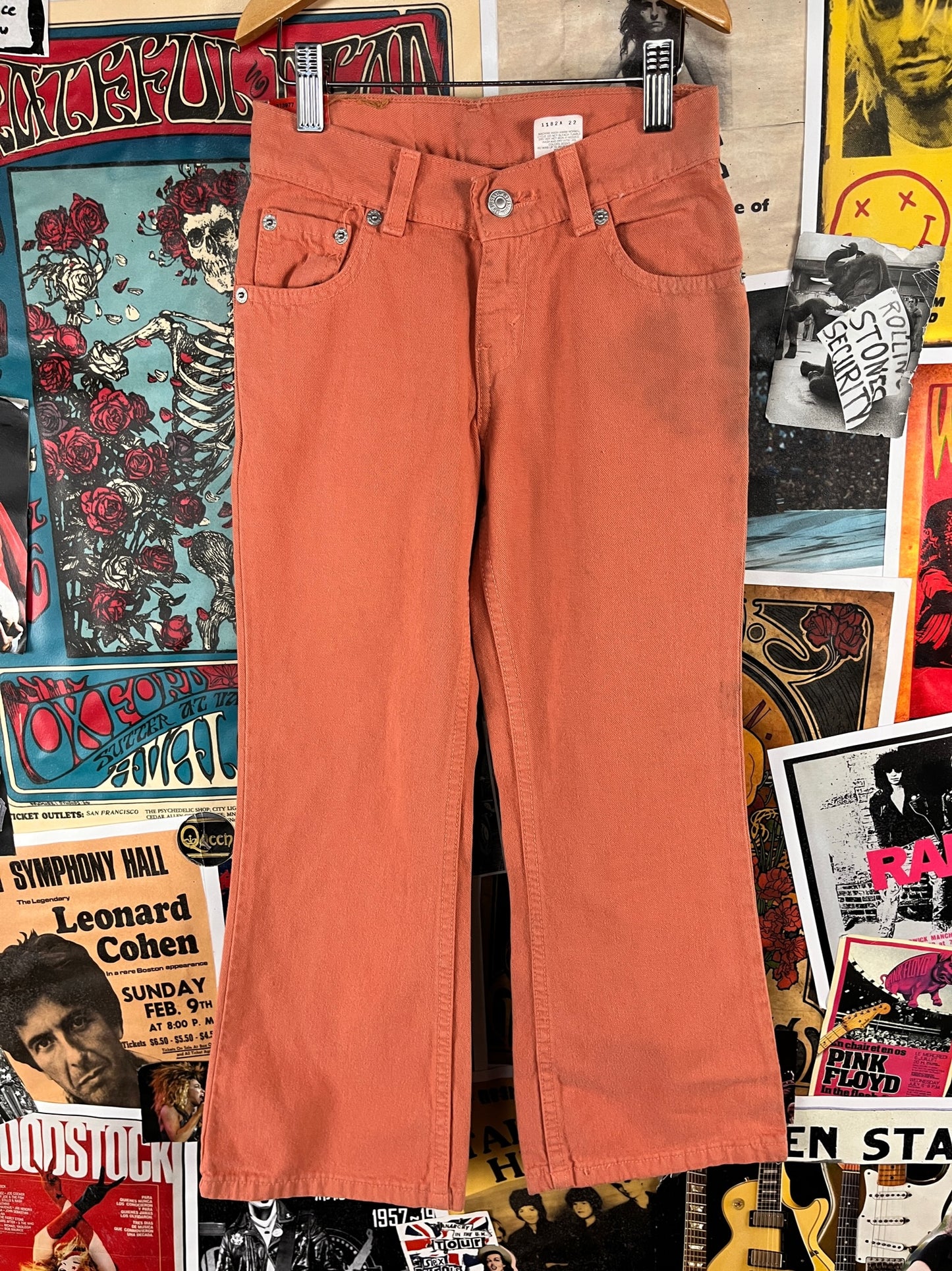 Vintage Kids Girls 90s Deadstock Coral Orange Pink Levi's Red Tab 517 Denim Flare Jeans Size 6X-7